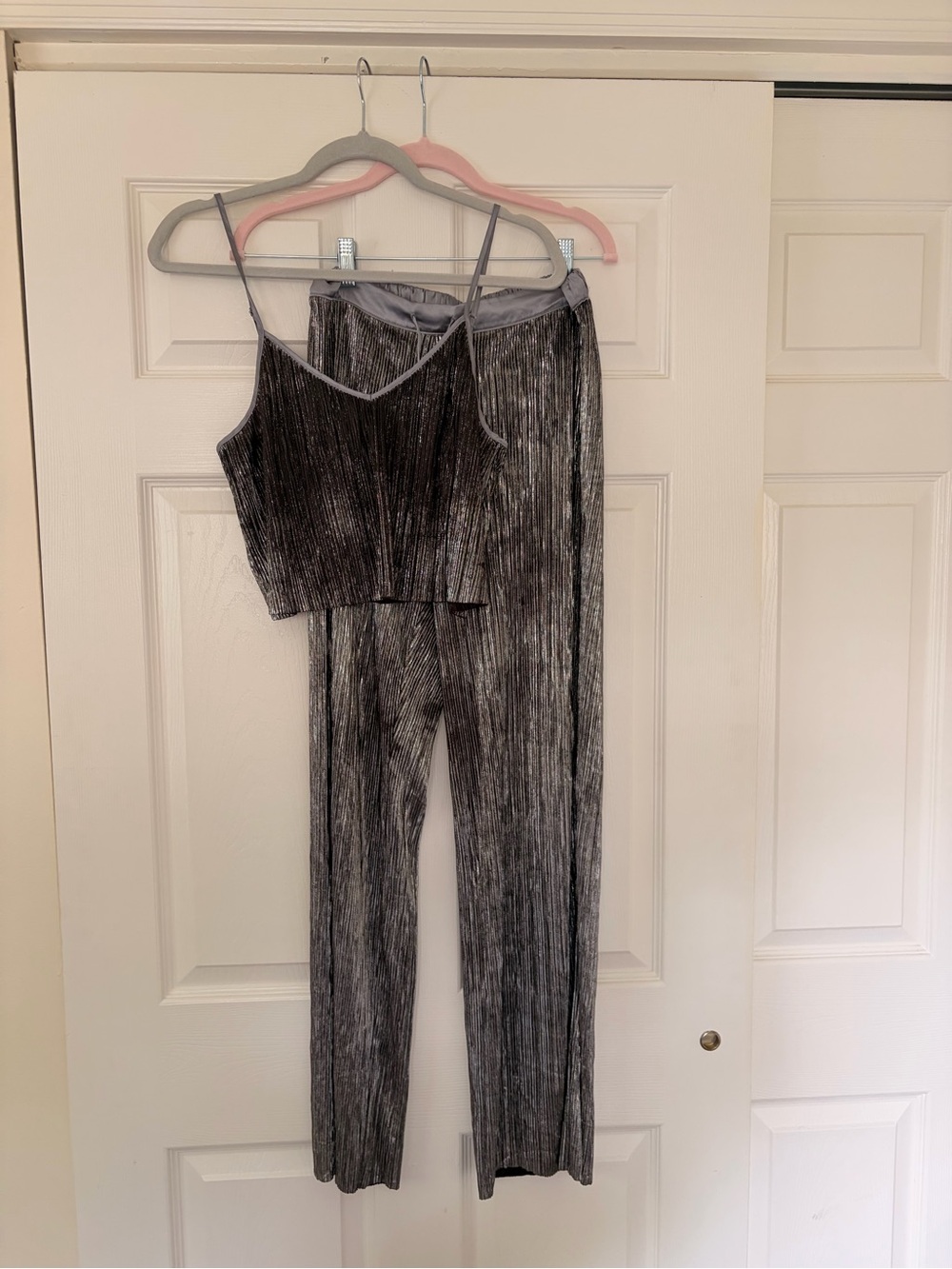 Victoria’s Secret Silver Metallic Pleated Camisole & Pants Set